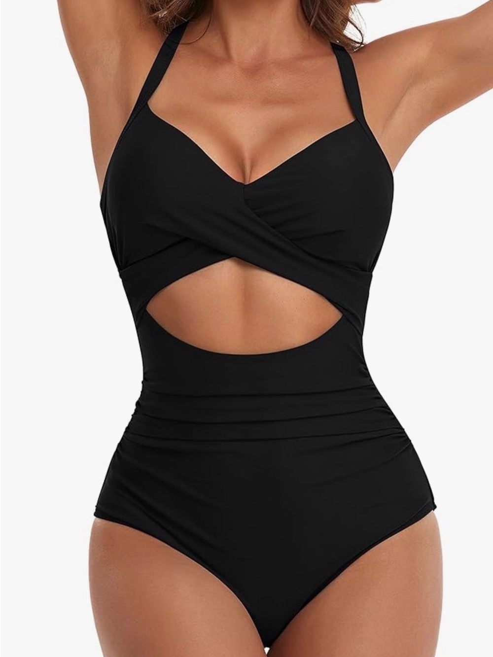 Eomenie One Piece Swimsuit Cut Out Tie Back Black, size large